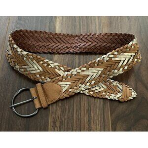 NEW Women Woven Belt Waistband Metallic Silver Brown Suede Sz 7 Western Country